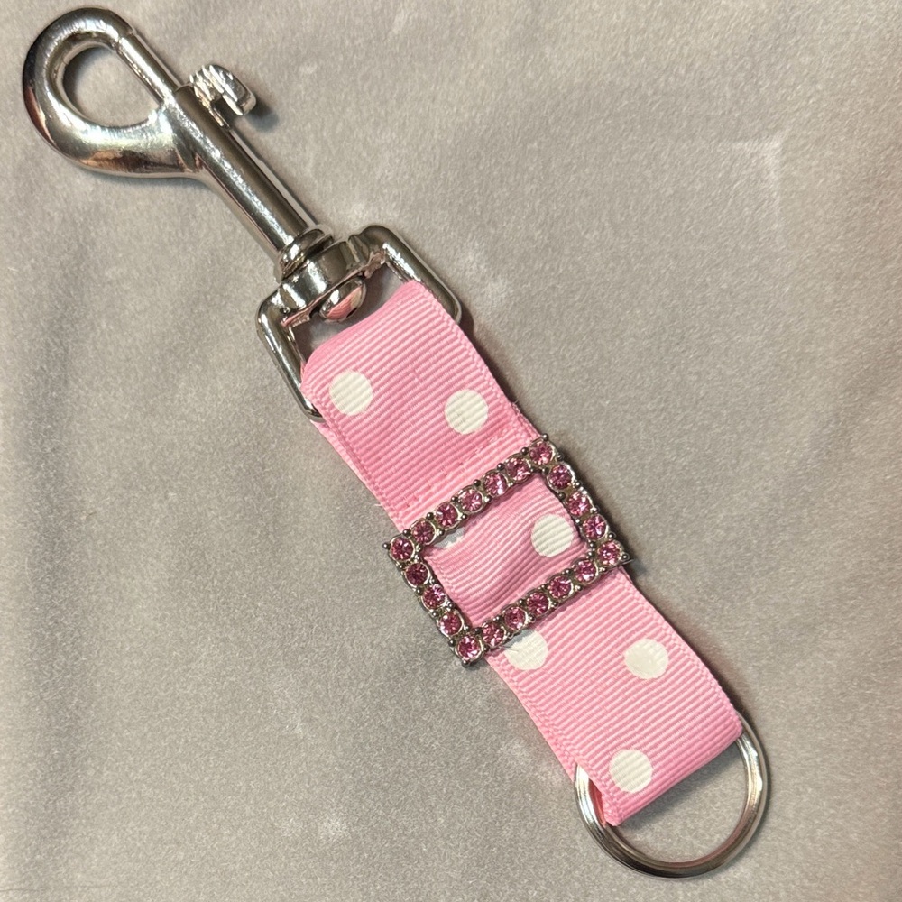 Chic Pink Polka Dot Key Holder with Rhinestone Accent